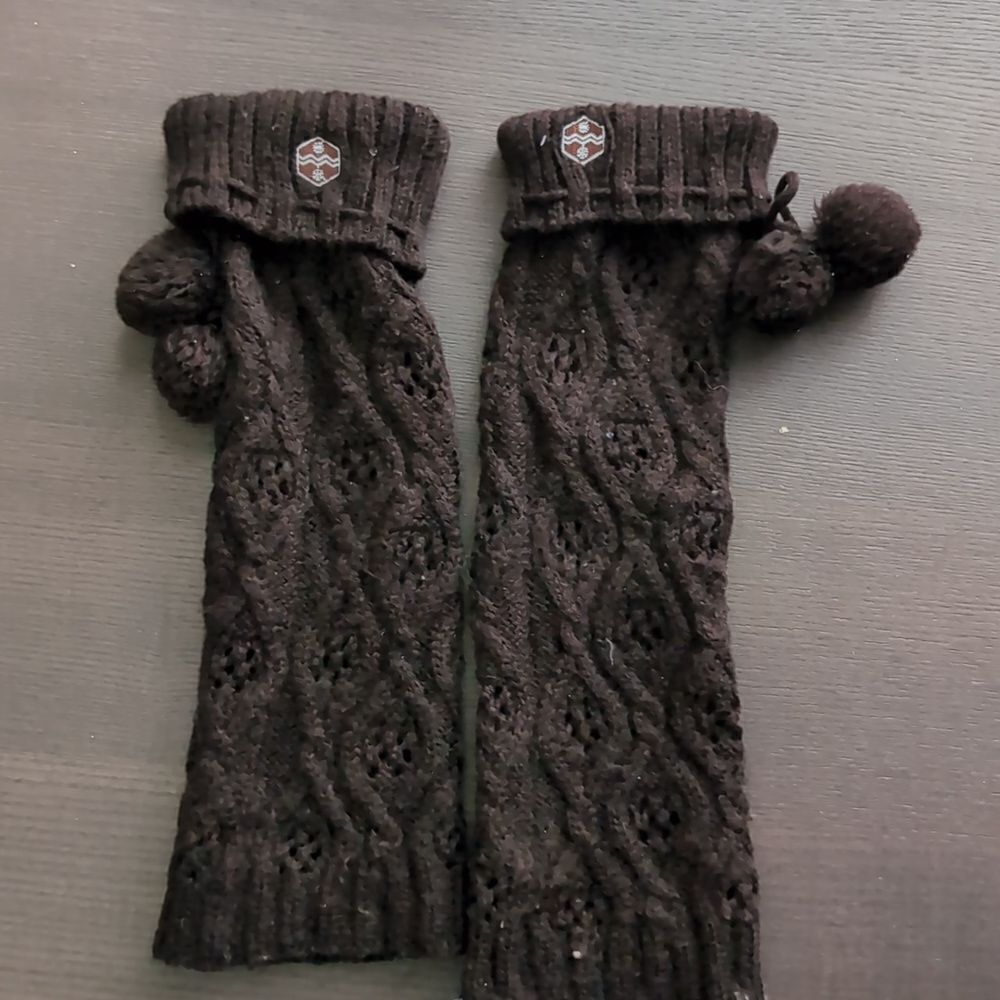 Mocha Brown leg warmers with pom poms
